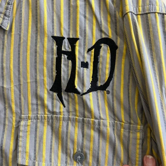 Harley Davidson y2k style embroidered striped casual button down 2XL. Bikercore - Picture 4 of 8